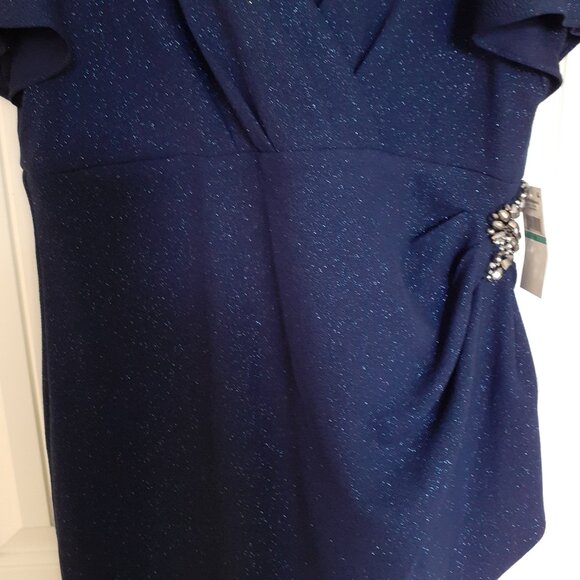 NWT Ignite Evenings Short Sleeve Surplice V-Neck Sheath Dress Navy Blue Size 16 - Picture 5 of 15